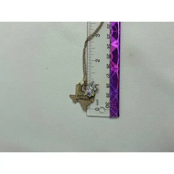 Texas State Shape Necklace and Earrings Matching Set w Blue Bonnets Gold Tone - Picture 8 of 9